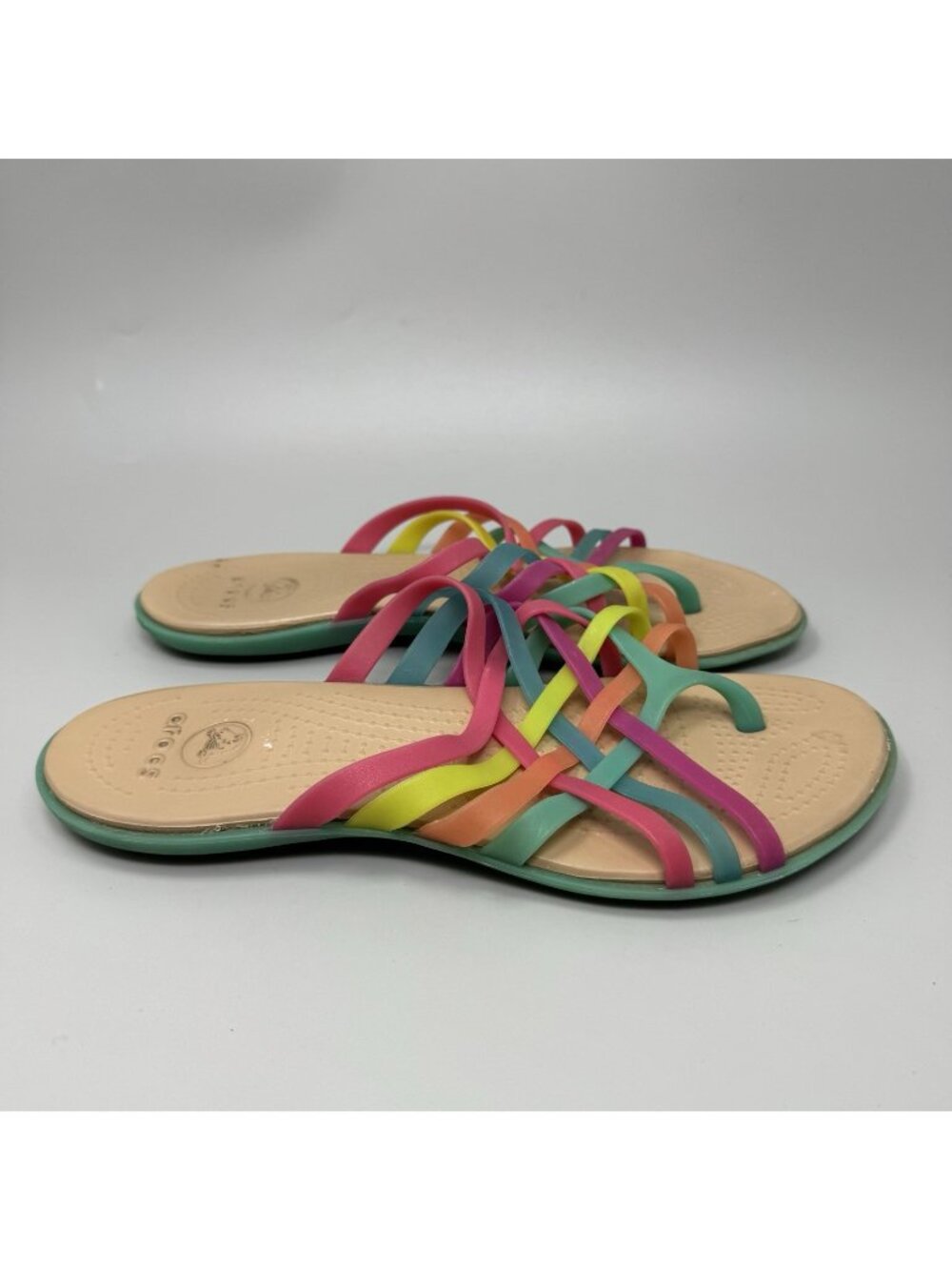 Crocs Womens Huarache Slip-On Sandals Rainbow Multicolor Flip Flops Size 9